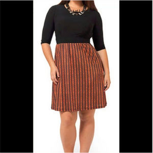 Triste Dress Black Orange Gold Cascade  NWOT